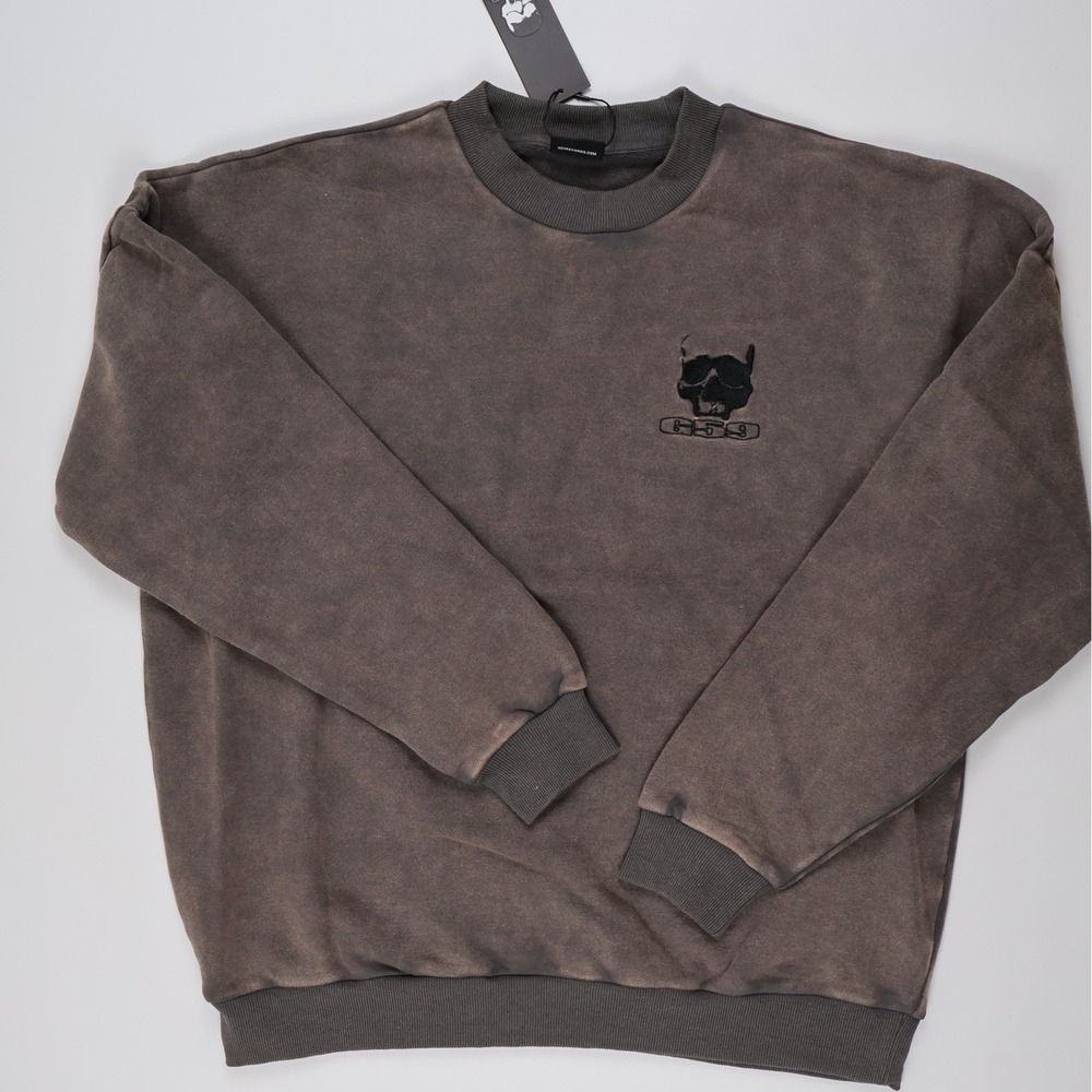 G59 Records Skull Logo Crew Neck Sweatshirt Grey Mineral Wash XL NWT Streetwear